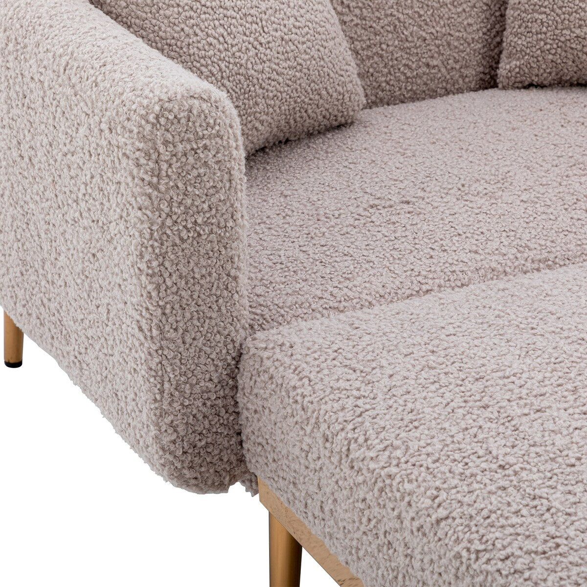Modern Chic Style Tufted Teddy Chaise Lounge Chair with Tufted Cushions, Polished Legs, and Low-Slung Seat, Ottoman Include
