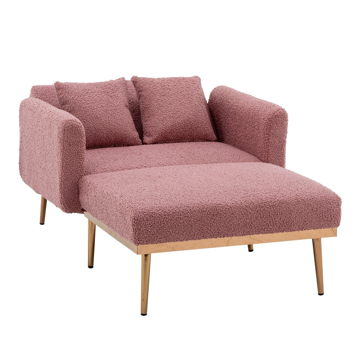Modern Chic Style Tufted Teddy Chaise Lounge Chair with Tufted Cushions, Polished Legs, and Low-Slung Seat, Ottoman Include