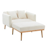Modern Chic Style Tufted Teddy Chaise Lounge Chair with Tufted Cushions, Polished Legs, and Low-Slung Seat, Ottoman Include