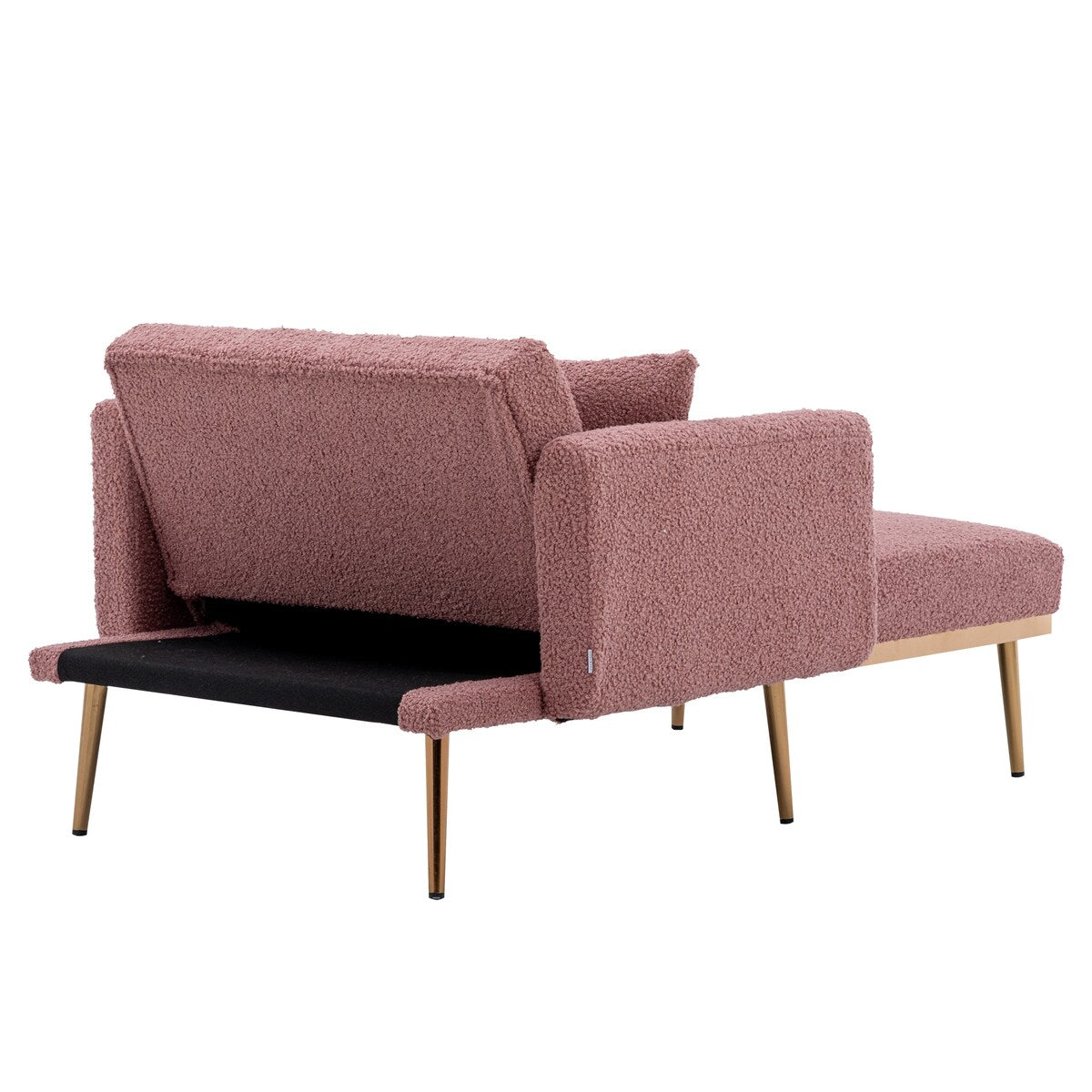 Modern Chic Style Tufted Teddy Chaise Lounge Chair with Tufted Cushions, Polished Legs, and Low-Slung Seat, Ottoman Include