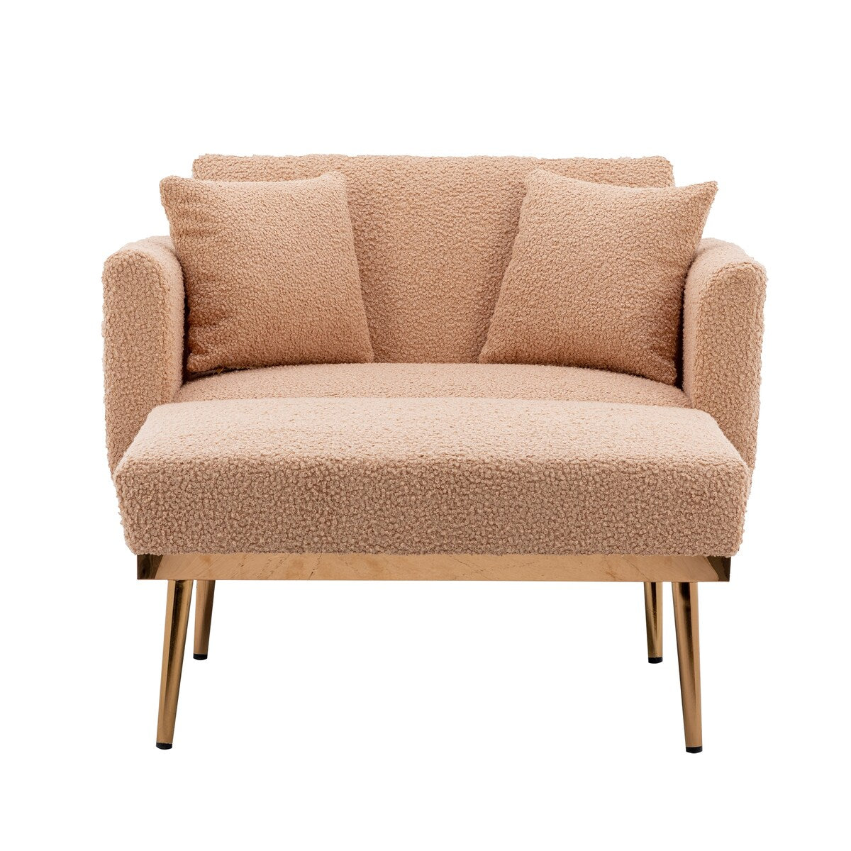 Modern Chic Style Tufted Teddy Chaise Lounge Chair with Tufted Cushions, Polished Legs, and Low-Slung Seat, Ottoman Include