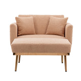 Modern Chic Style Tufted Teddy Chaise Lounge Chair with Tufted Cushions, Polished Legs, and Low-Slung Seat, Ottoman Include