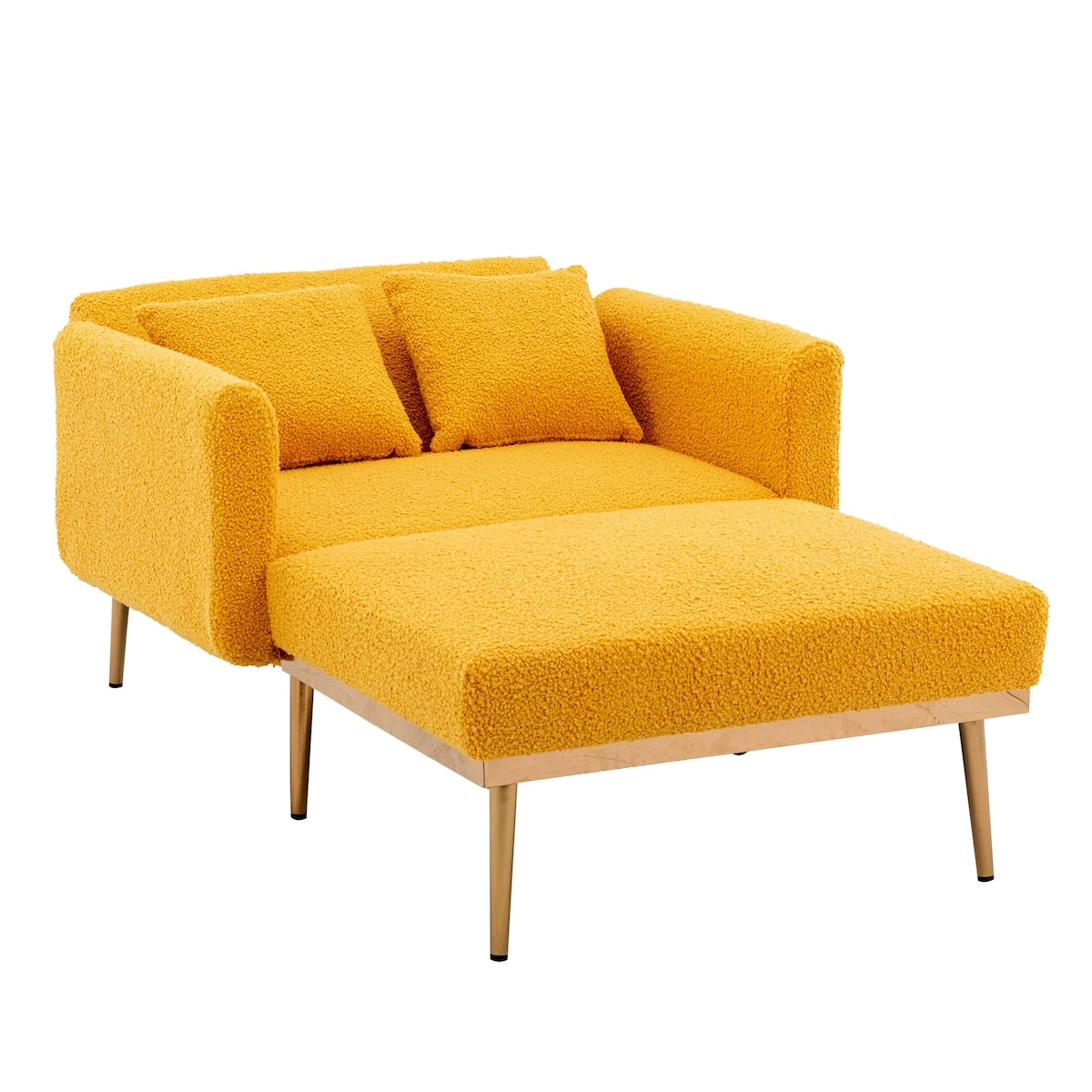 Modern Chic Style Tufted Teddy Chaise Lounge Chair with Tufted Cushions, Polished Legs, and Low-Slung Seat, Ottoman Include