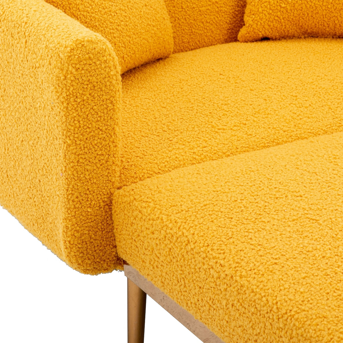 Modern Chic Style Tufted Teddy Chaise Lounge Chair with Tufted Cushions, Polished Legs, and Low-Slung Seat, Ottoman Include