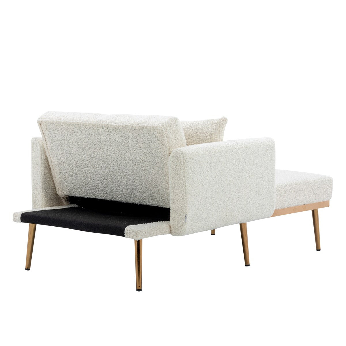 Modern Chic Style Tufted Teddy Chaise Lounge Chair with Tufted Cushions, Polished Legs, and Low-Slung Seat, Ottoman Include