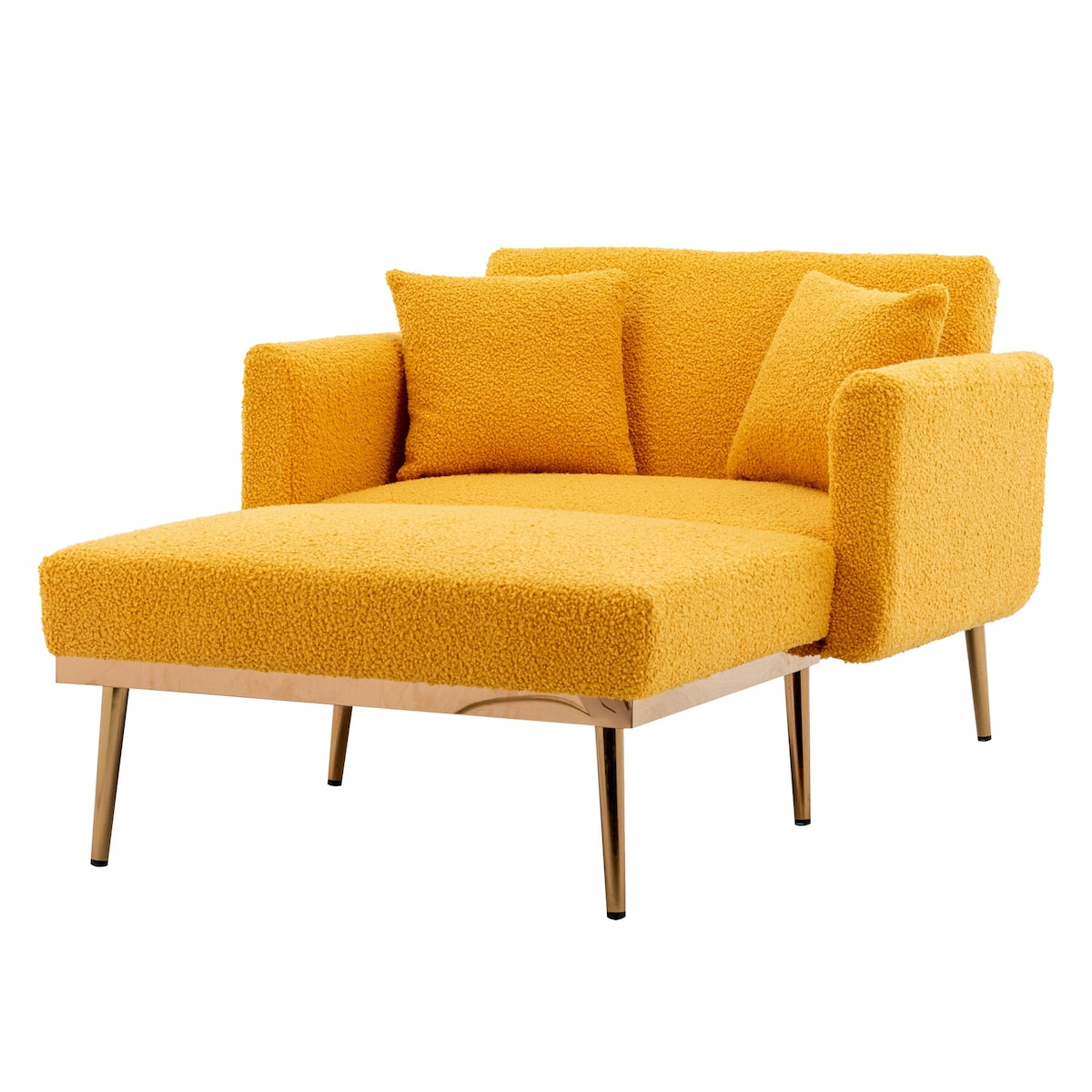 Modern Chic Style Tufted Teddy Chaise Lounge Chair with Tufted Cushions, Polished Legs, and Low-Slung Seat, Ottoman Include