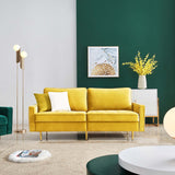 Modern Chic Velvet Loveseat Sofa Thicken Upholstered Sofa Living Room Accent Sofa with Metal Leg & 2 Pillows