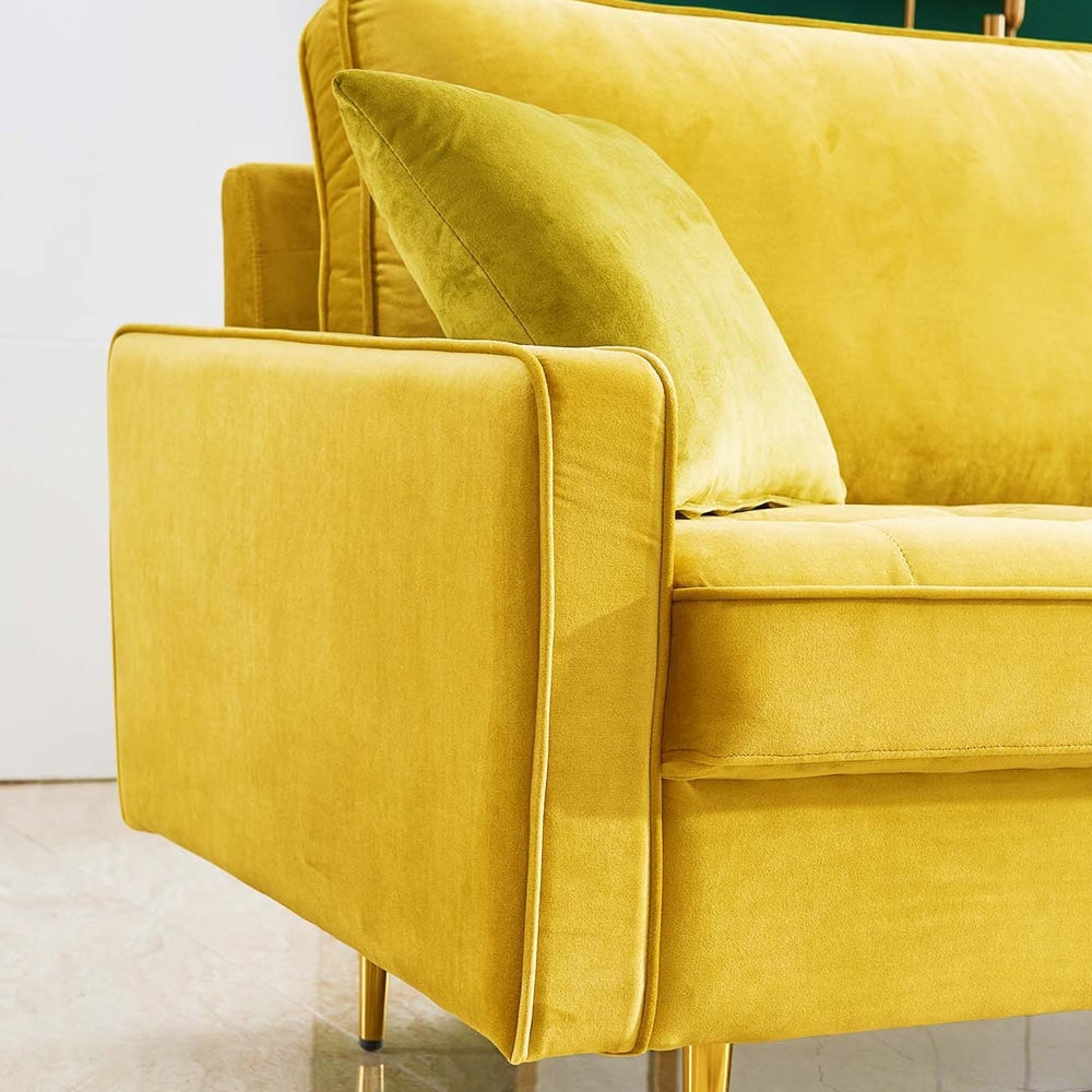 Modern Chic Velvet Loveseat Sofa Thicken Upholstered Sofa Living Room Accent Sofa with Metal Leg & 2 Pillows
