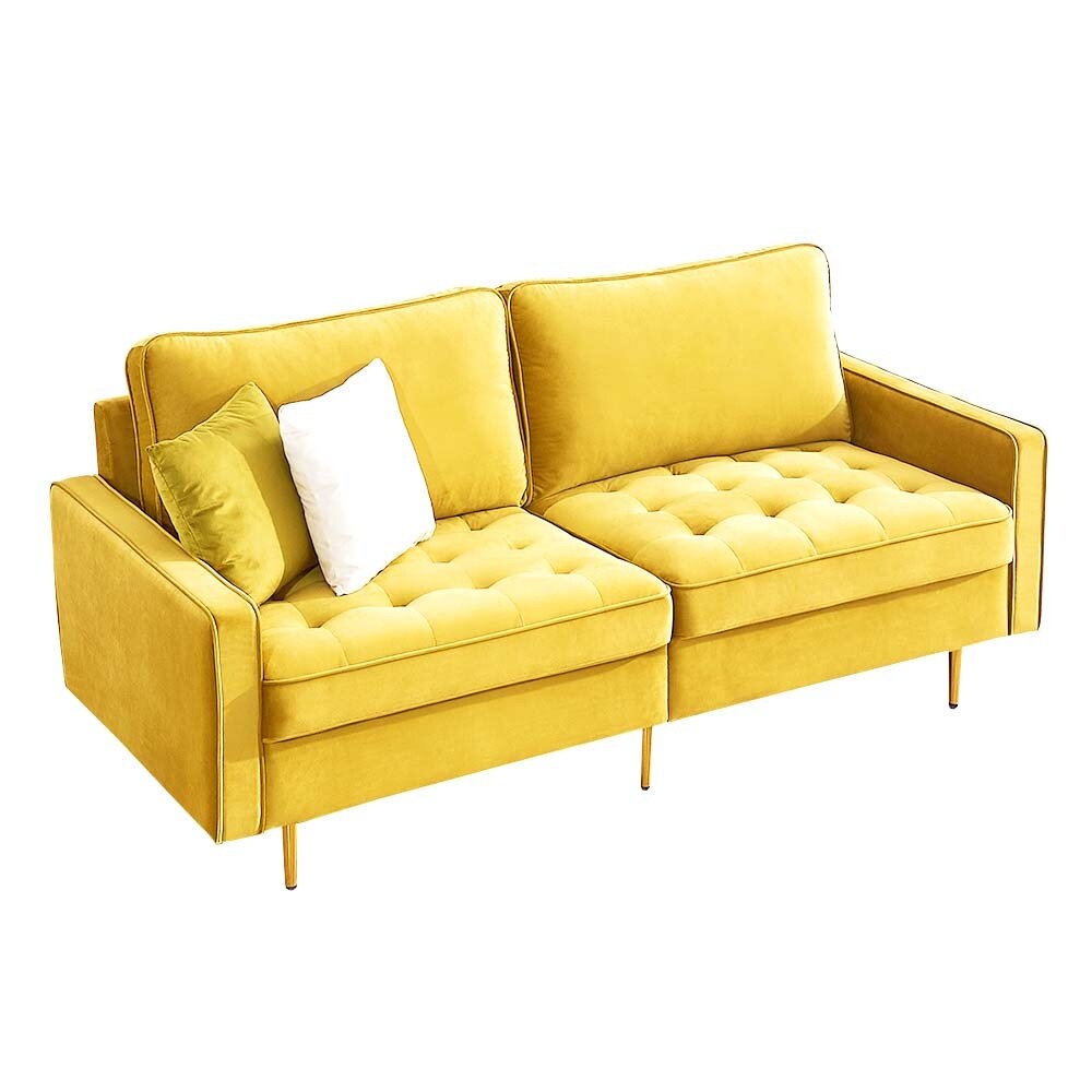 Modern Chic Velvet Loveseat Sofa Thicken Upholstered Sofa Living Room Accent Sofa with Metal Leg & 2 Pillows
