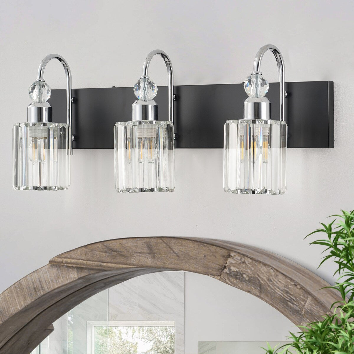 Modern Chrome 3-Light Cylinder Textured Glass Style Vanity Lighting Fixture