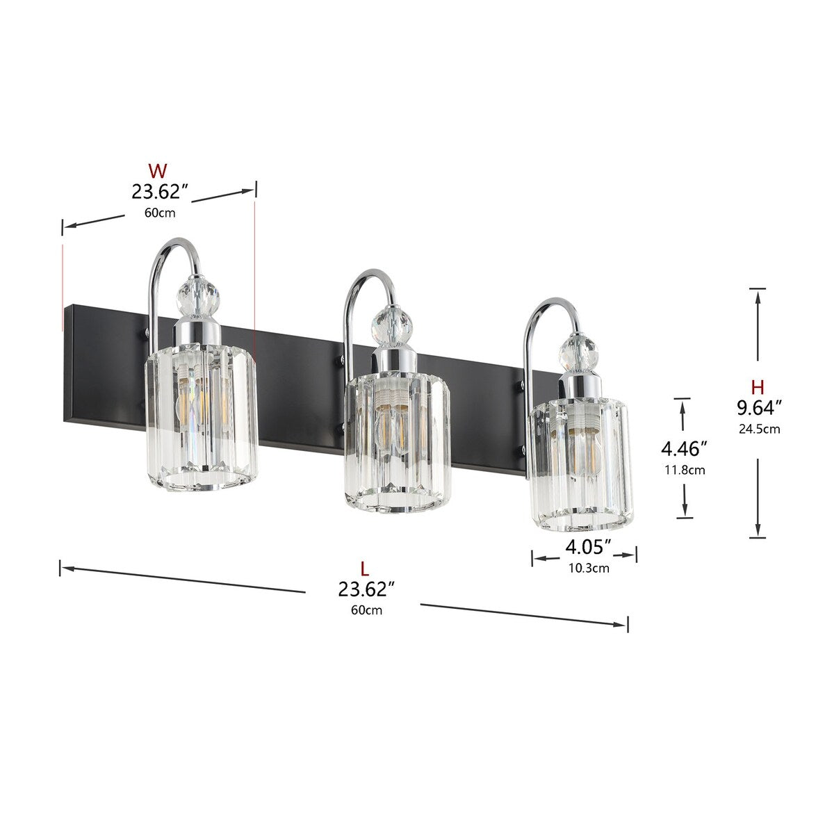 Modern Chrome 3-Light Cylinder Textured Glass Style Vanity Lighting Fixture