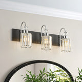 Modern Chrome 3-Light Cylinder Textured Glass Style Vanity Lighting Fixture
