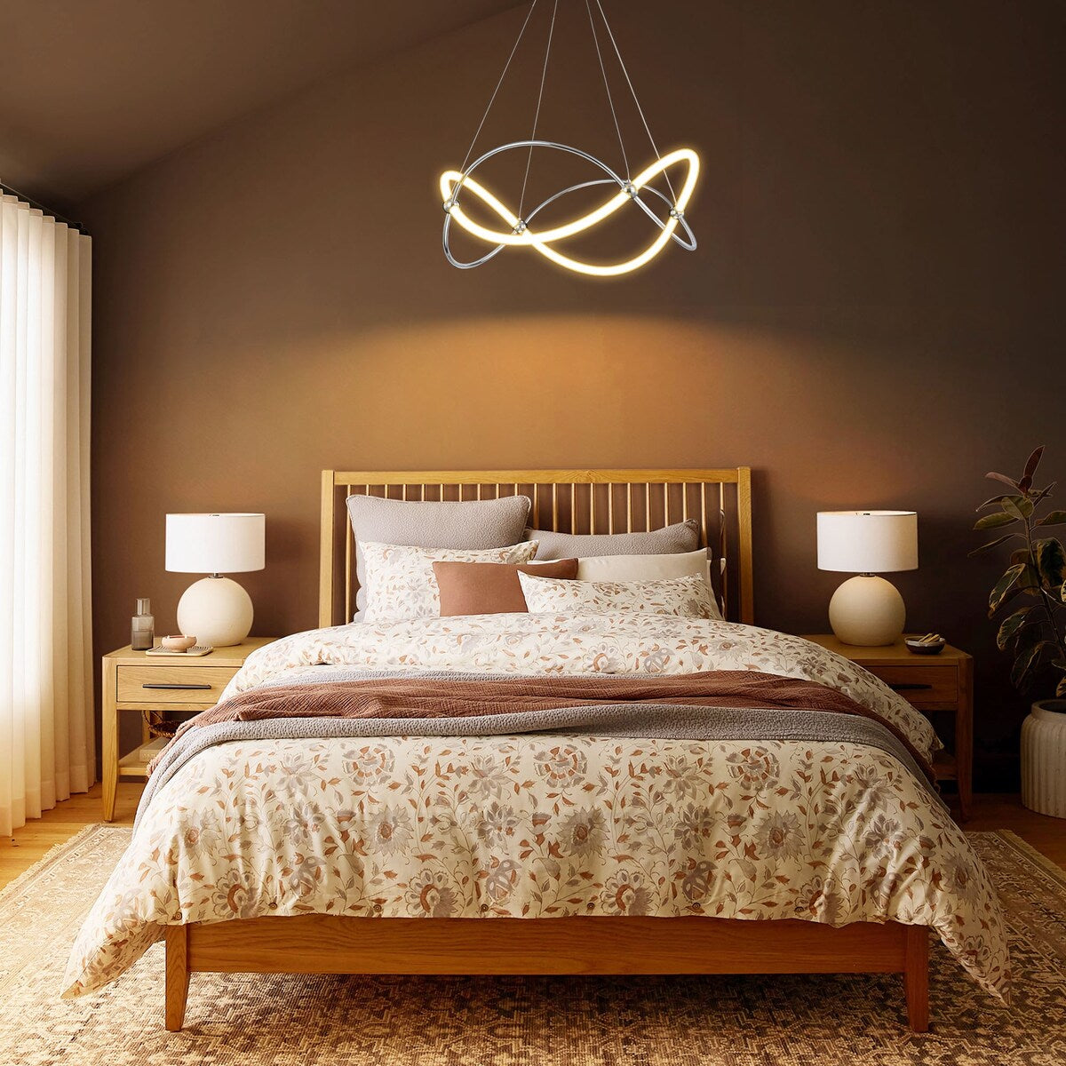 Modern Chrome Linear Geometric Dimmable Integrated LED Chandelier for Living/Dining Room - 25.9 in. W
