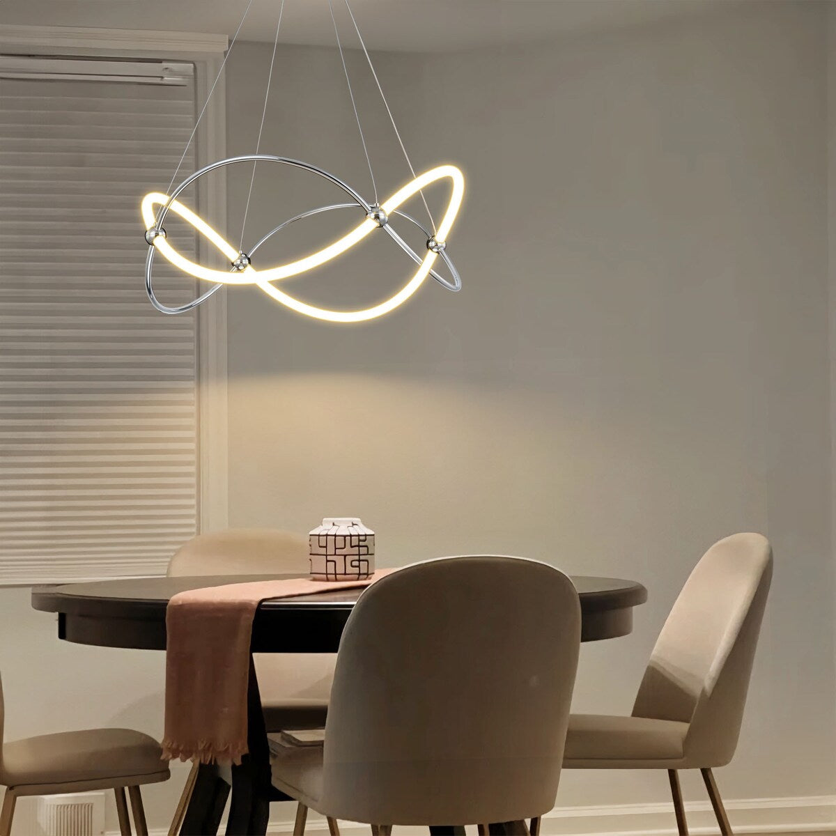 Modern Chrome Linear Geometric Dimmable Integrated LED Chandelier for Living/Dining Room - 25.9 in. W