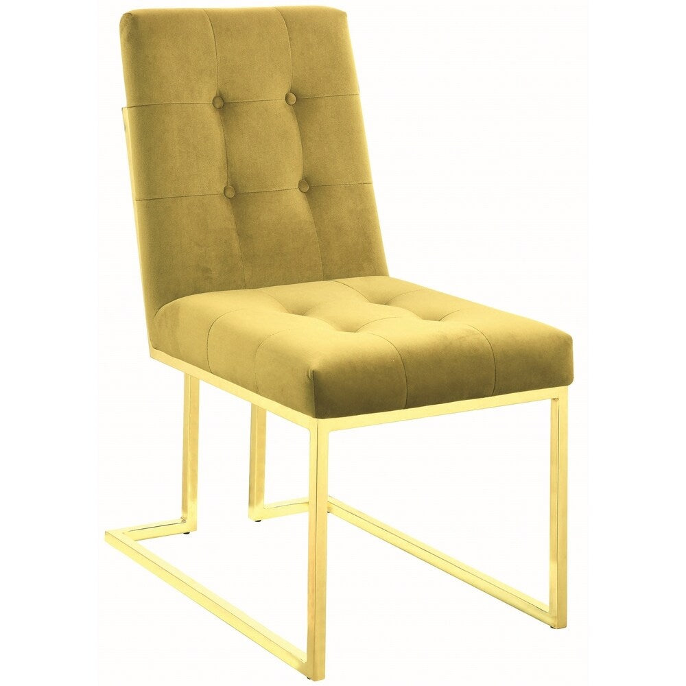 Modern Classic Button Tufted Design Velvet and Brass Dining Chairs (Set of 2)