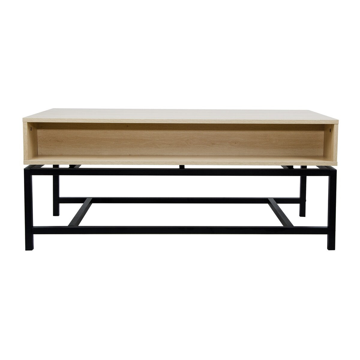 Modern Coffee Table, Bohemian Wood Cocktail Table with 2 Woven Rattan Drawers, Minimalist Tea Table, Warm Sofa Table