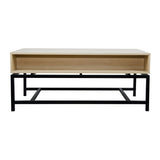 Modern Coffee Table, Bohemian Wood Cocktail Table with 2 Woven Rattan Drawers, Minimalist Tea Table, Warm Sofa Table