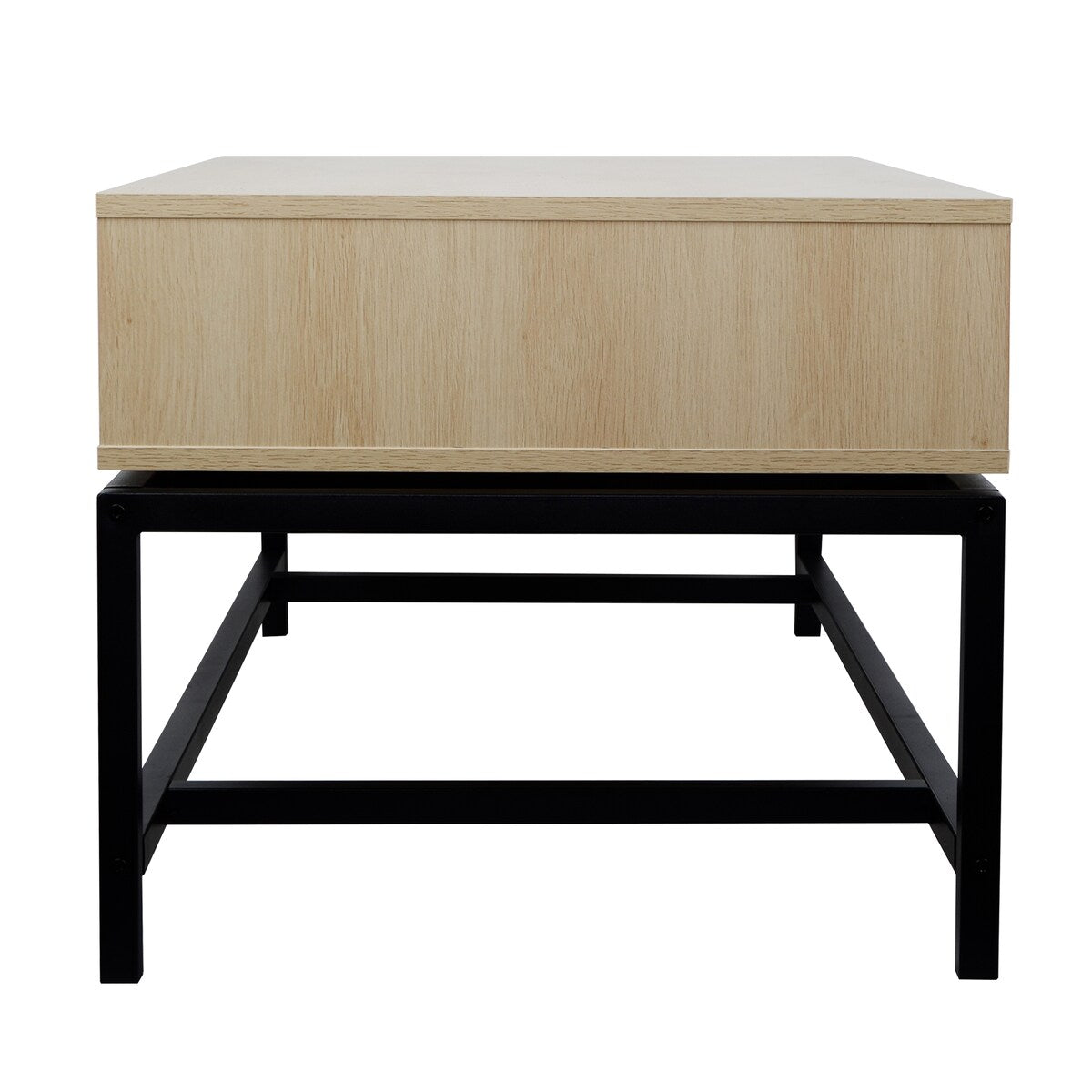 Modern Coffee Table, Bohemian Wood Cocktail Table with 2 Woven Rattan Drawers, Minimalist Tea Table, Warm Sofa Table