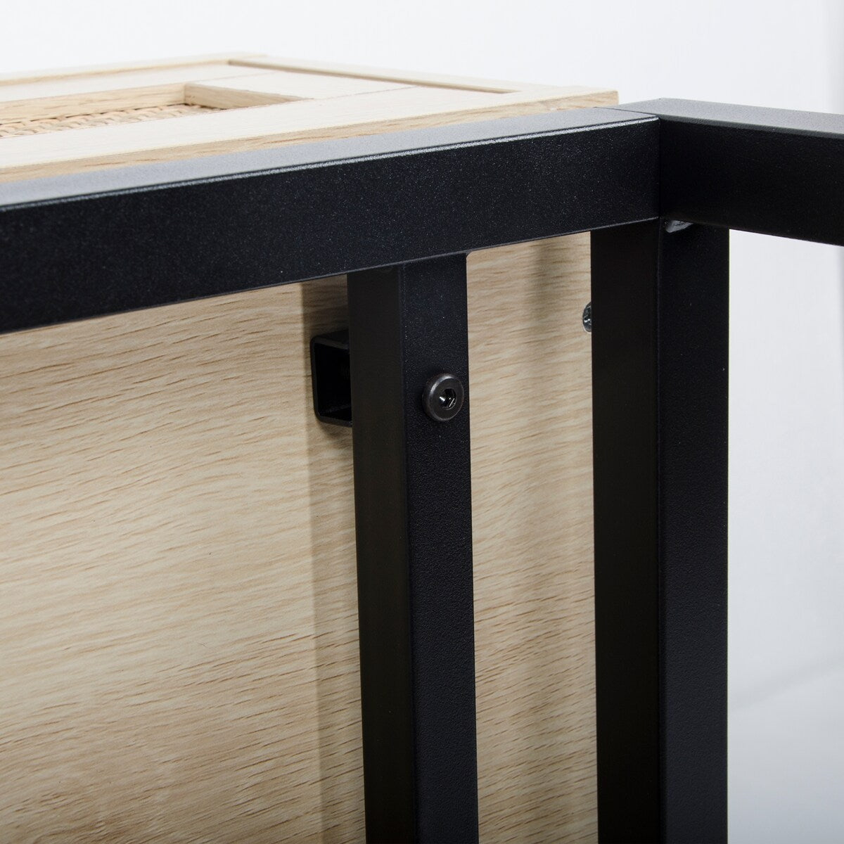 Modern Coffee Table, Bohemian Wood Cocktail Table with 2 Woven Rattan Drawers, Minimalist Tea Table, Warm Sofa Table