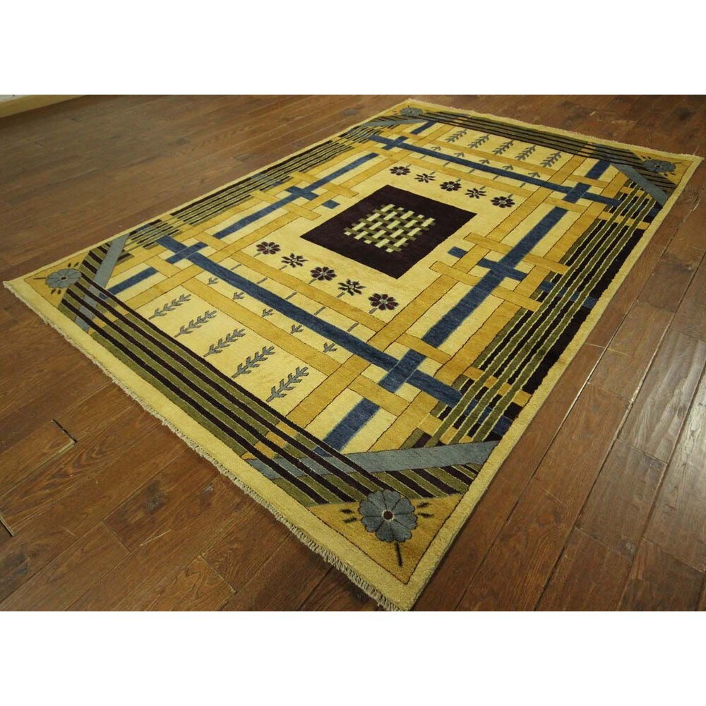 Modern Collection Oriental Gabbeh Multi-colored Hand-knotted Wool Rug (6' x 9')