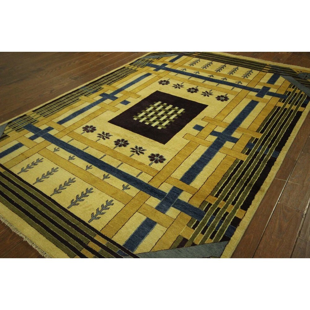 Modern Collection Oriental Gabbeh Multi-colored Hand-knotted Wool Rug (6' x 9')