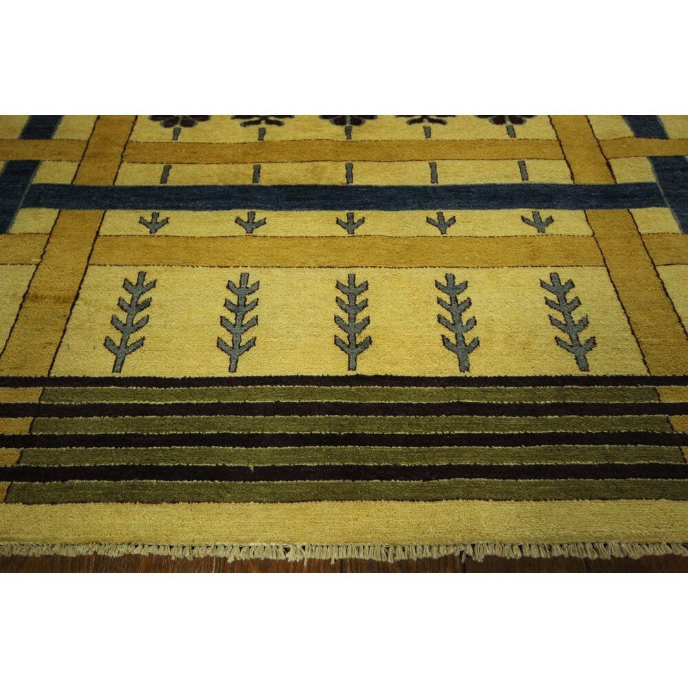 Modern Collection Oriental Gabbeh Multi-colored Hand-knotted Wool Rug (6' x 9')