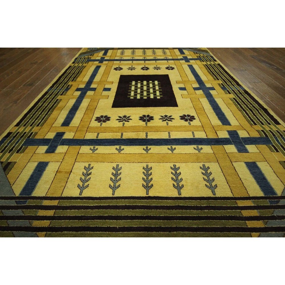 Modern Collection Oriental Gabbeh Multi-colored Hand-knotted Wool Rug (6' x 9')