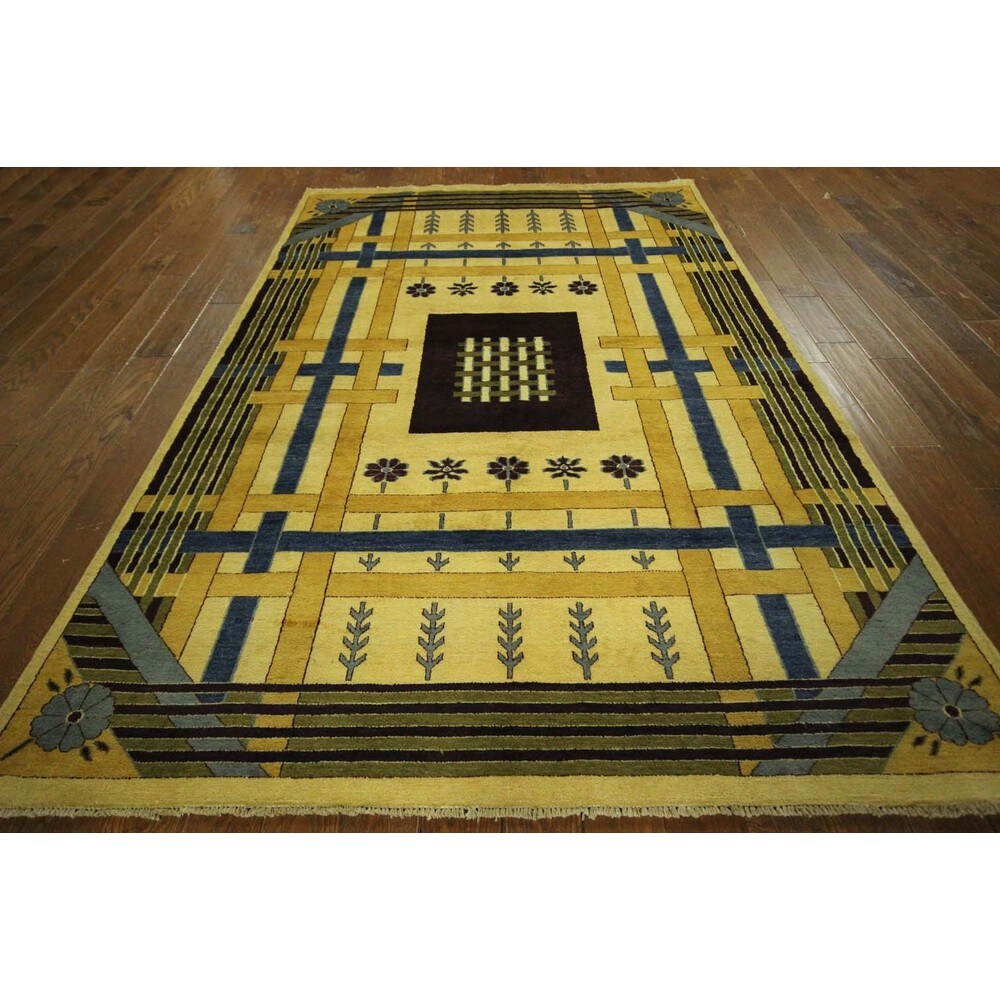 Modern Collection Oriental Gabbeh Multi-colored Hand-knotted Wool Rug (6' x 9')