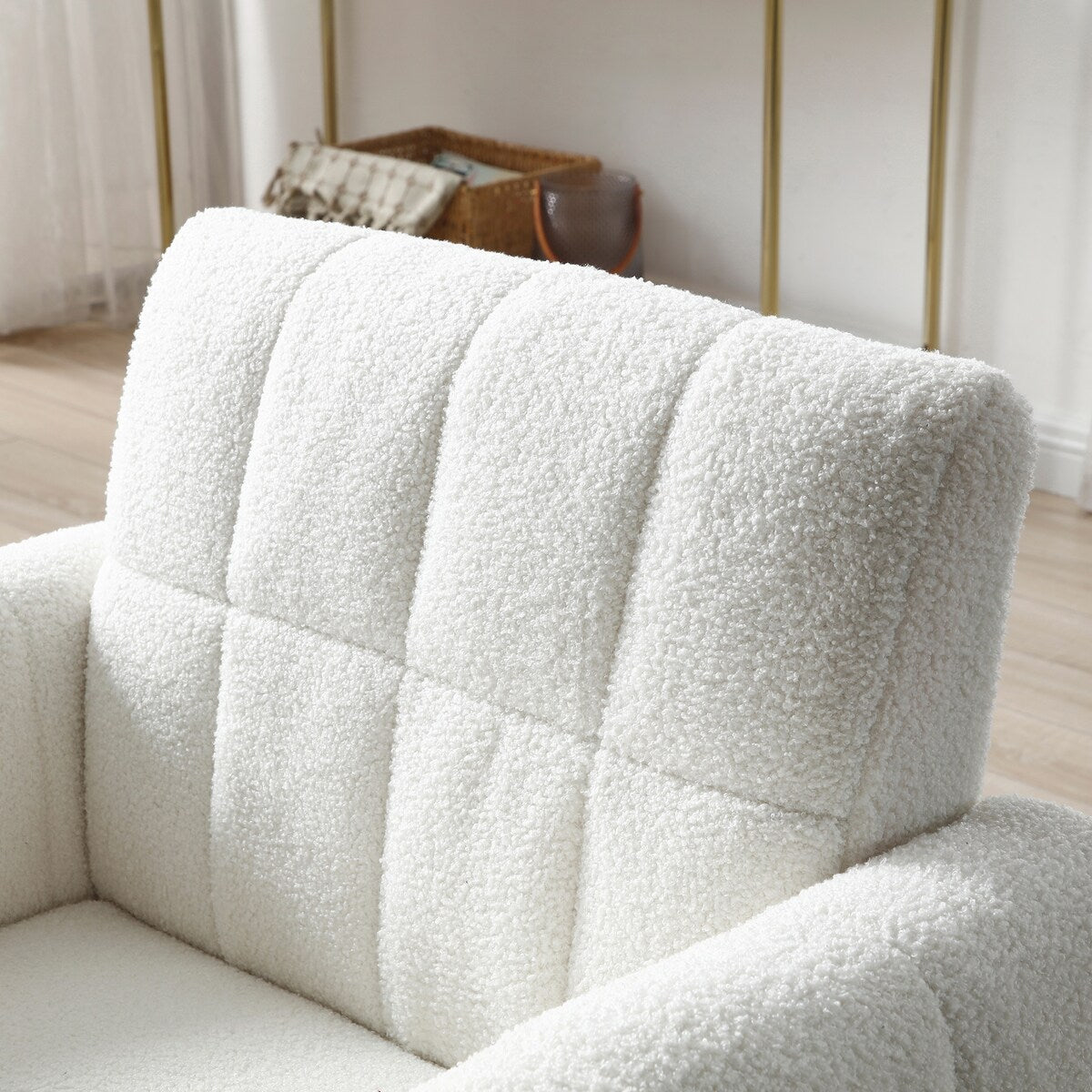 Modern Comfy Blind Tufted White Teddy Fabric Accent Chair Leisure Chair Armchair Living Room Chairs,White