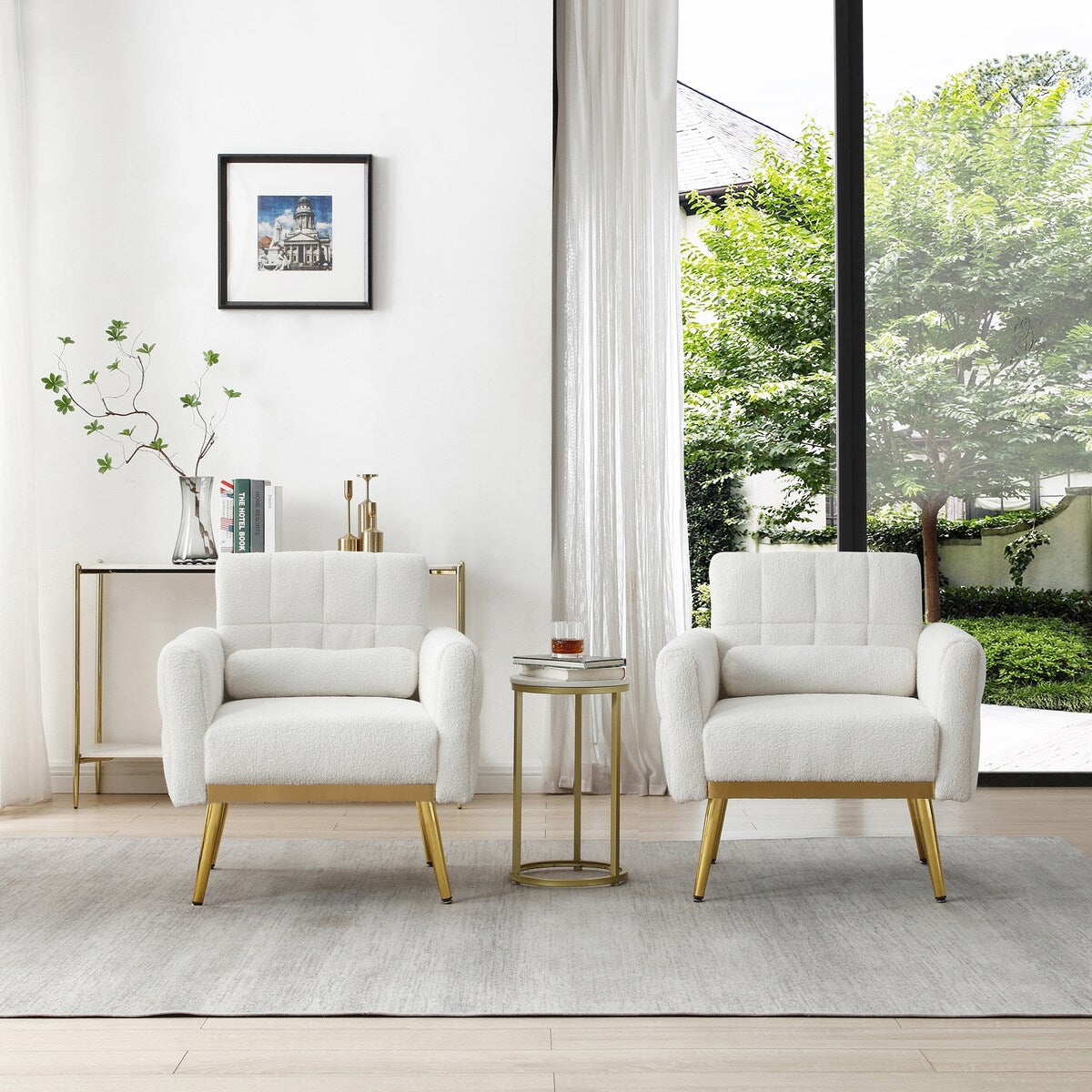 Modern Comfy Blind Tufted White Teddy Fabric Accent Chair Leisure Chair Armchair Living Room Chairs,White