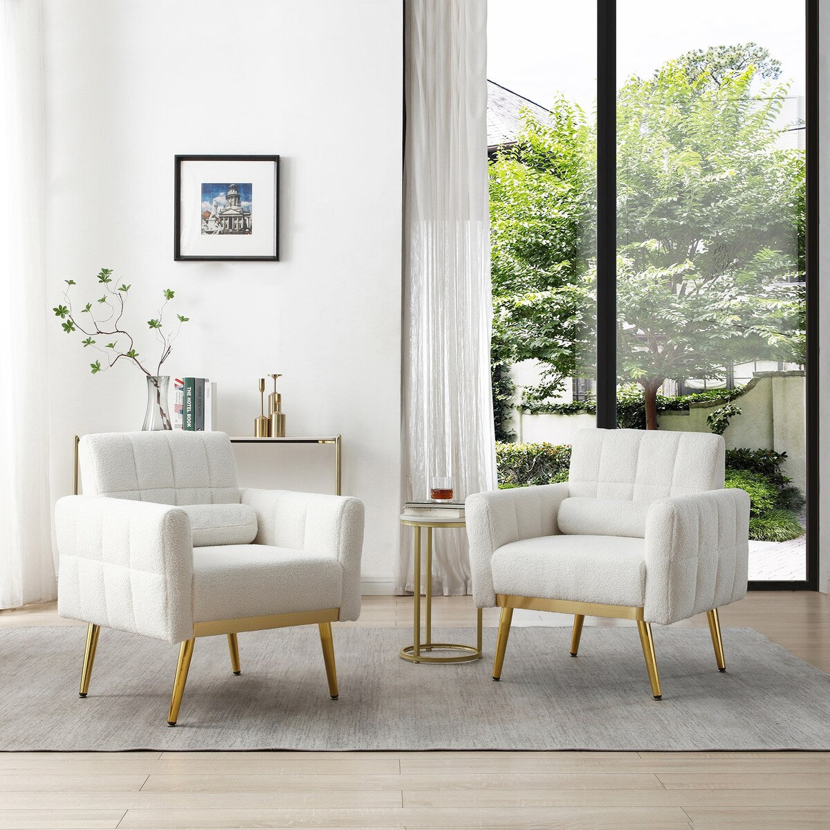 Modern Comfy Blind Tufted White Teddy Fabric Accent Chair Leisure Chair Armchair Living Room Chairs,White