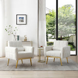 Modern Comfy Blind Tufted White Teddy Fabric Accent Chair Leisure Chair Armchair Living Room Chairs,White