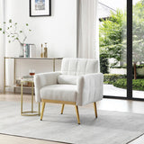 Modern Comfy Blind Tufted White Teddy Fabric Accent Chair Leisure Chair Armchair Living Room Chairs,White