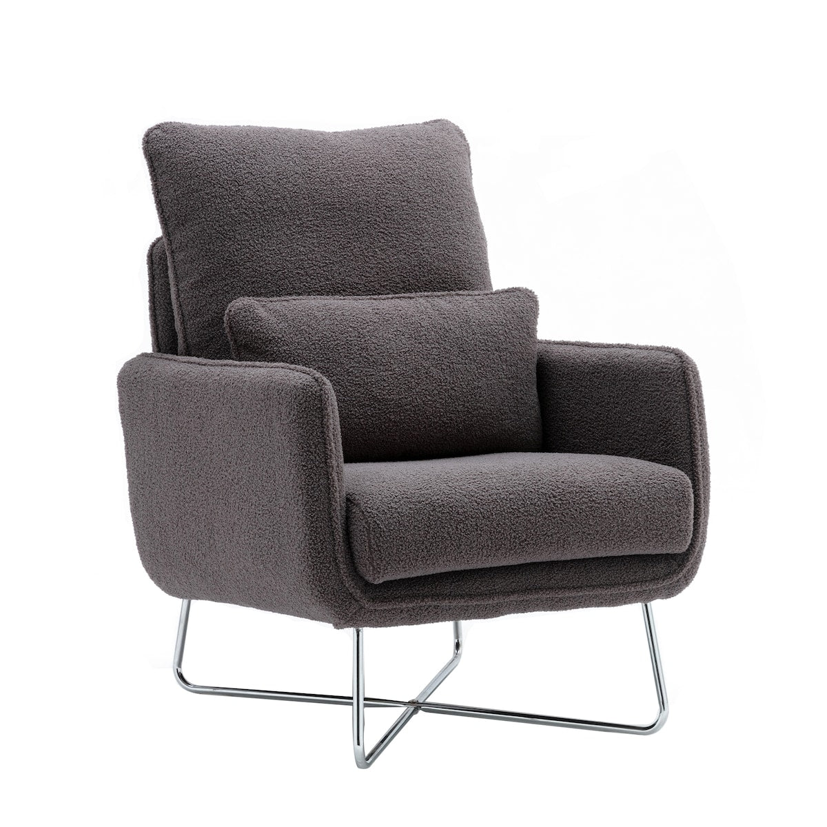 Modern Comfy Leisure Accent Chair, Teddy Short Plush Particle Velvet Armchair with Lumbar Pillow for Living Room