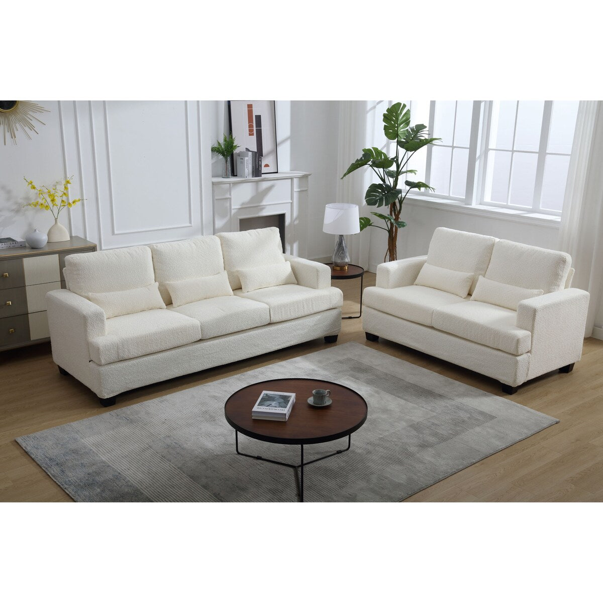 Modern Comfy Upholstered 3-Piece Sofa Set, Sofas & Couches with Spacious Armrest and Thickend Cushion & Waist Pillow