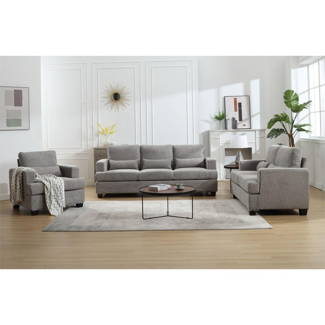 Modern Comfy Upholstered 3-Piece Sofa Set, Sofas & Couches with Spacious Armrest and Thickend Cushion & Waist Pillow
