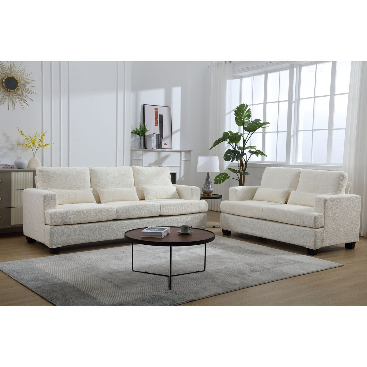 Modern Comfy Upholstered 3-Piece Sofa Set, Sofas & Couches with Spacious Armrest and Thickend Cushion & Waist Pillow