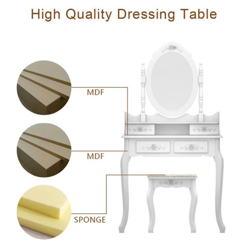 Modern Concise 4-Drawer 360-Degree Rotation Removable Mirror Dresser, White - 29.52 x 15.75 x 56.1