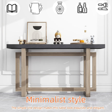 Modern Console Table Sofa Table with Industrial-Inspired Concrete Top, 59'' Long Accent Entryway Table