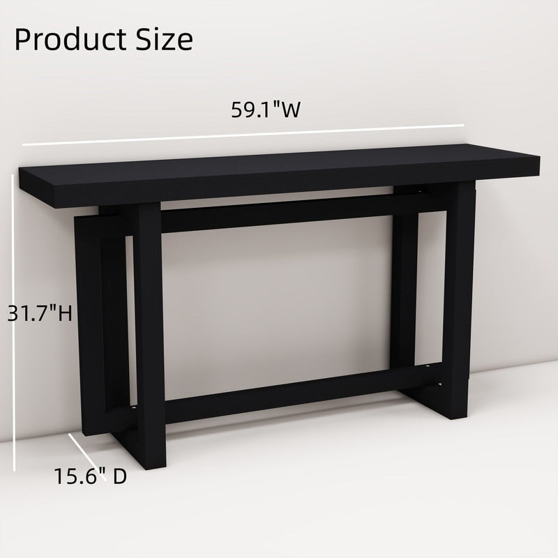 Modern Console Table Sofa Table with Industrial-Inspired Concrete Top, 59'' Long Accent Entryway Table