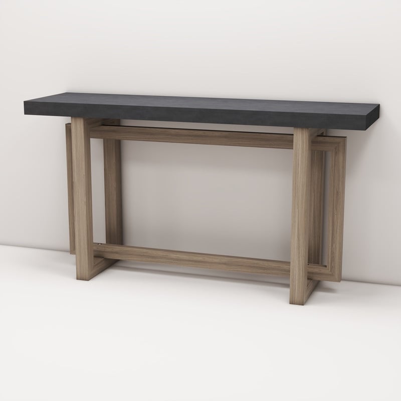 Modern Console Table Sofa Table with Industrial-Inspired Concrete Top, 59'' Long Accent Entryway Table
