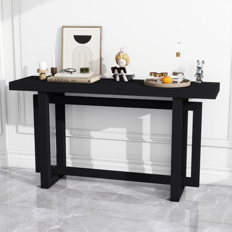 Modern Console Table Sofa Table with Industrial-Inspired Concrete Top, 59'' Long Accent Entryway Table