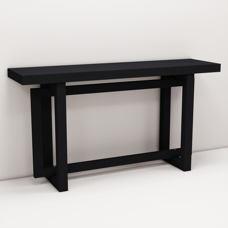 Modern Console Table Sofa Table with Industrial-Inspired Concrete Top, 59'' Long Accent Entryway Table