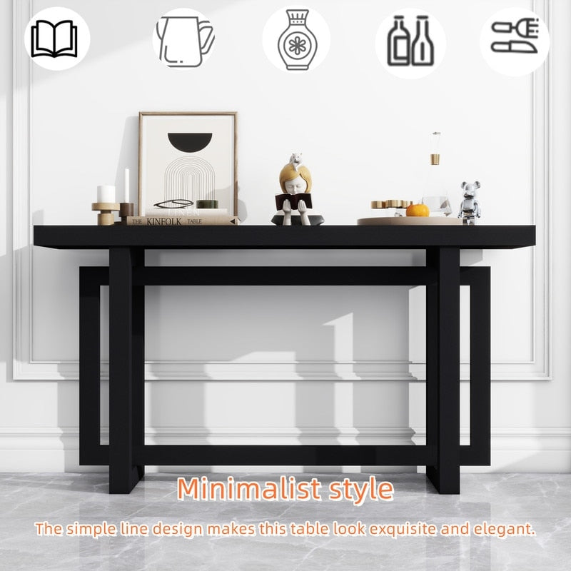 Modern Console Table Sofa Table with Industrial-Inspired Concrete Top, 59'' Long Accent Entryway Table