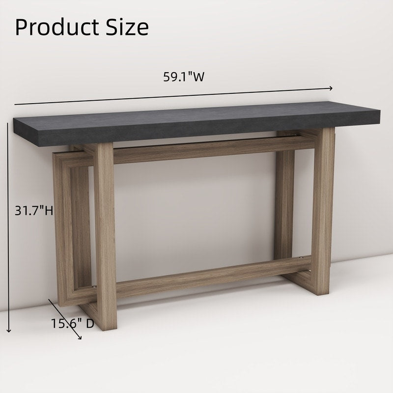 Modern Console Table Sofa Table with Industrial-Inspired Concrete Top, 59'' Long Accent Entryway Table