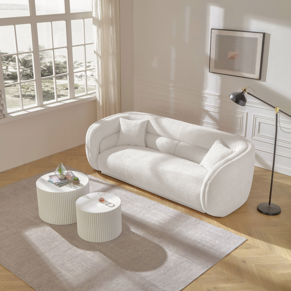 Modern Contemporary 91" Upholstered Curved Sofa With 2 Pillows for Living Room
