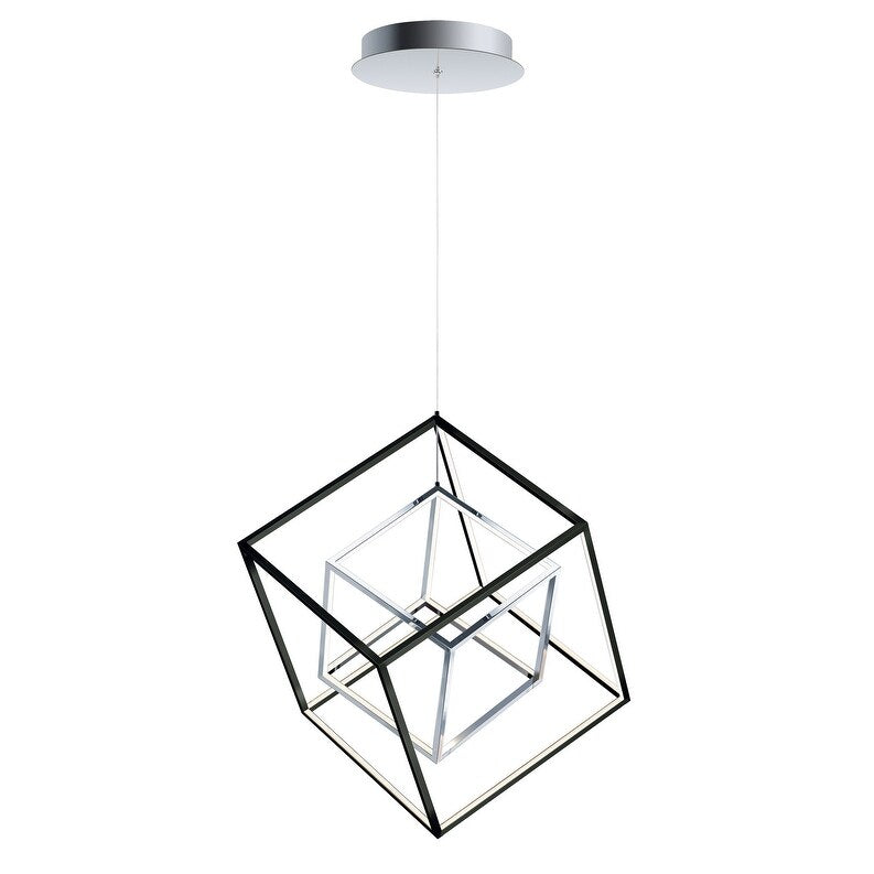 Modern Contemporary LED Pendant 4 Square Black / Polished Chrome - Exact Size