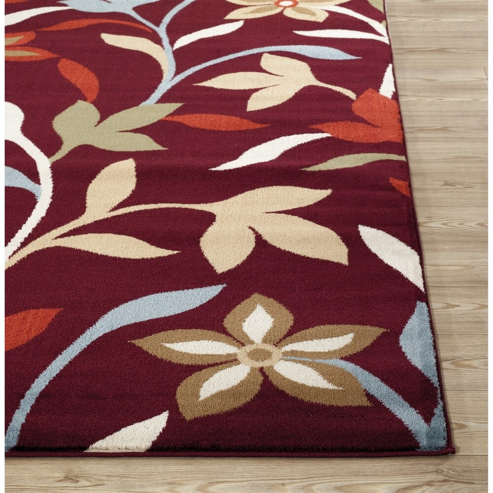 World Rug Gallery Modern Contemporary Leaves Design Burgundy Area Runner Rug (2' x 7'2) - 2' x 7'2" Runner