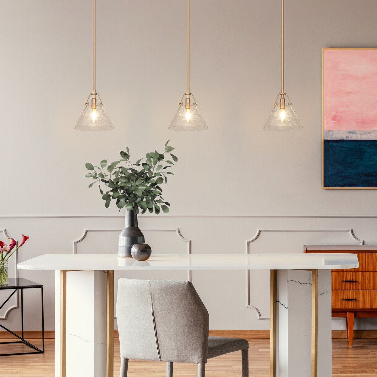 Modern Contemporary Mini 1-light Cone Kitchen Islands Pendant Lights with Seeded Glass Shade - D 7.9'' x H 70.9''