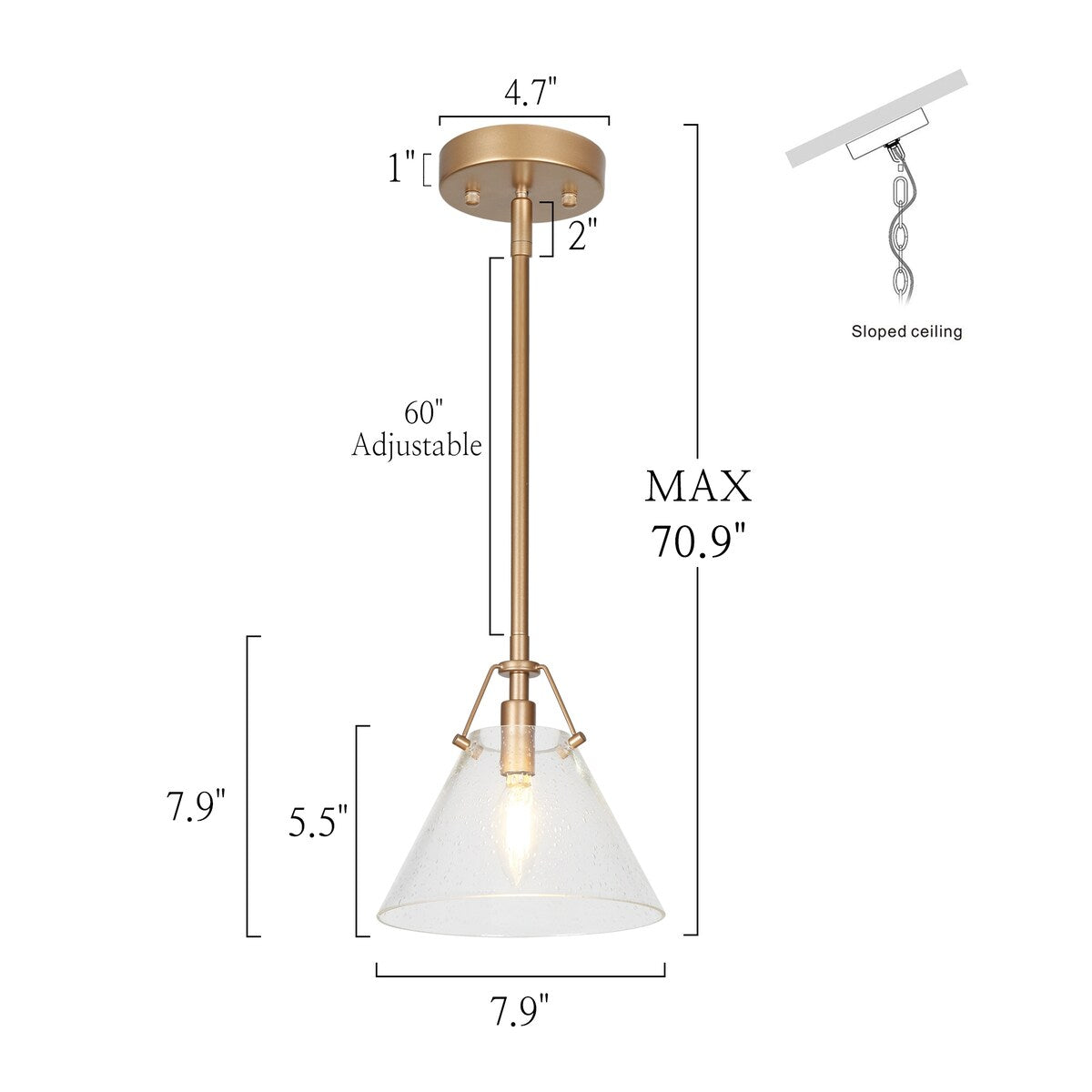Modern Contemporary Mini 1-light Cone Kitchen Islands Pendant Lights with Seeded Glass Shade - D 7.9'' x H 70.9''